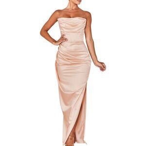 House Of‎ CB Adrienne Blush strapless satin Gown Size L